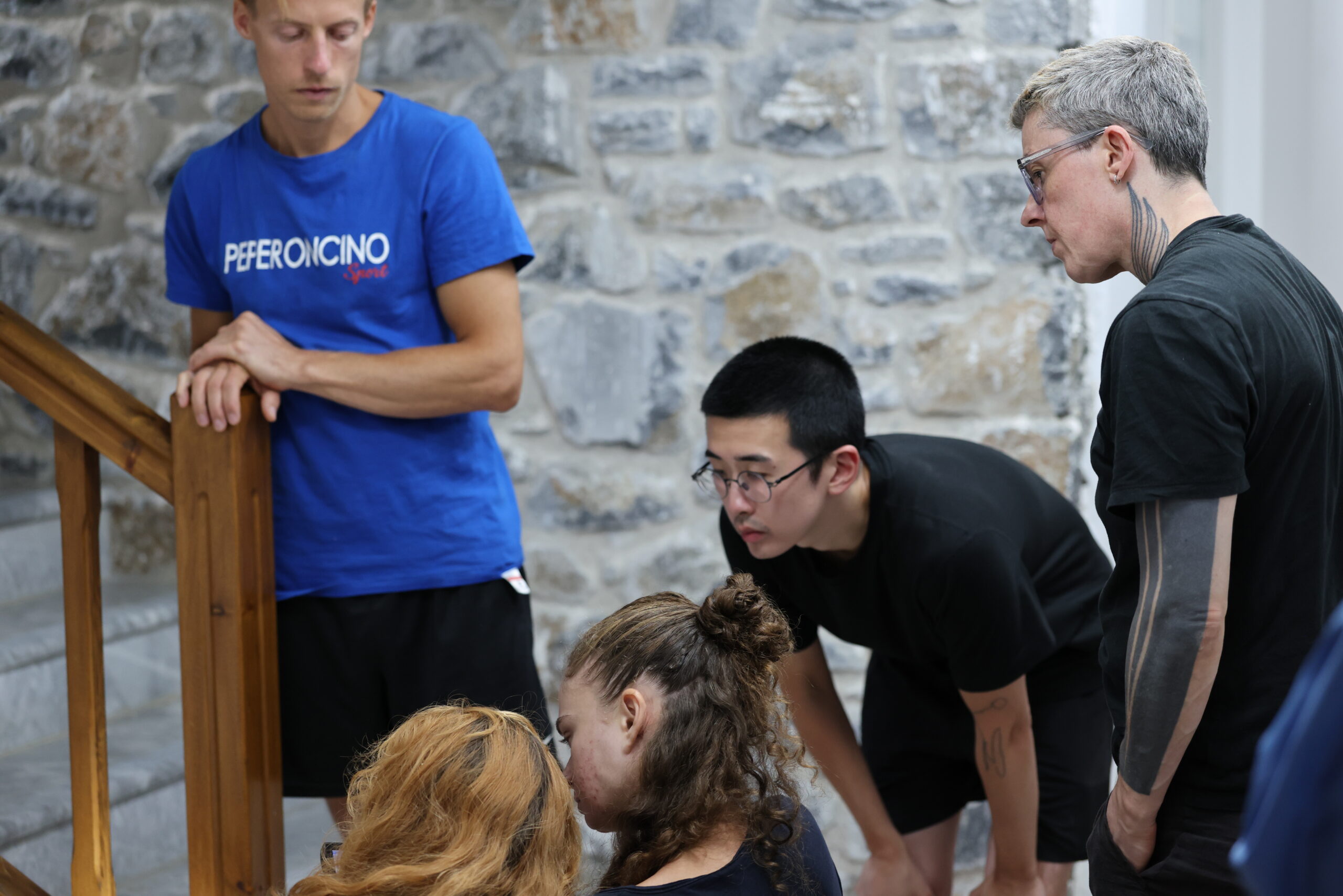 Billy Zhao and Paula Garcia of the Marina Abramović Institute watching the head-piece session in Karyes